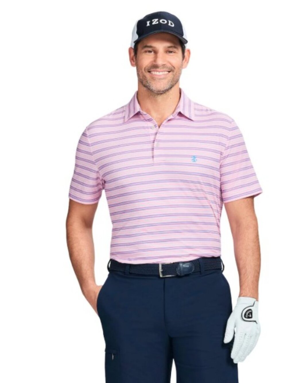NWT Men's IZOD Golf Clubhouse Swingflex Elite Stripe Short Sleeve Polo Shirt XL